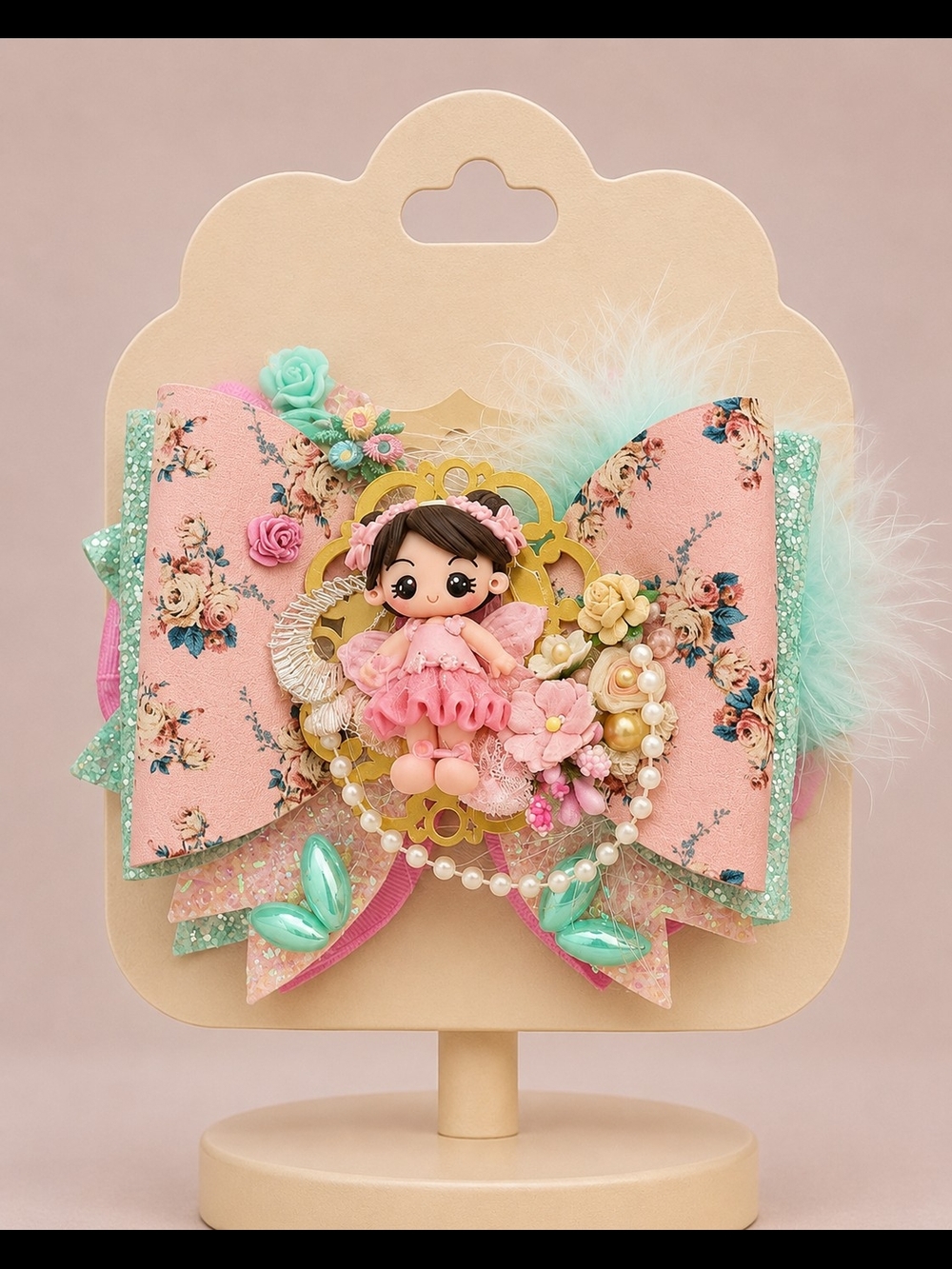 Handmade Fairy Princess Boutique Hair Bow - Floral & Kawaii Doll Statement Bow.